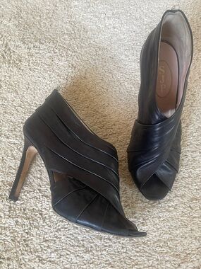 SJP by Sarah Jessica Parker Black Leather Peep-Toe Booties